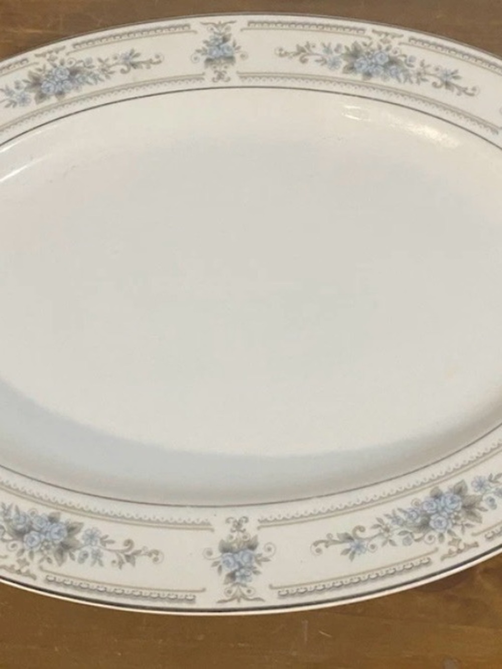 Ellington White Porcelain Serving Platter with Blue Floral Rim